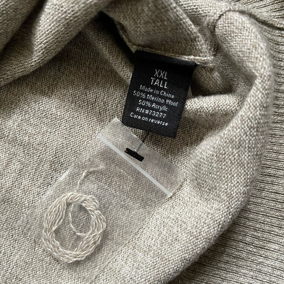 Apt 9 Merino Wool Blend Oatmeal Gray Long Sleeve V Neck Sweater Men’s XXL Tall - Picture 6 of 10